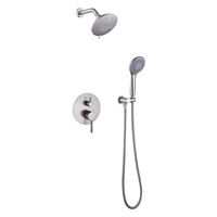Mitigeur de douche de salle de bain de luxe en laiton nickel brossé 2 voies, eau chaude et froide, avec pommeau de douche effet pluie, ensemble de douche encastré