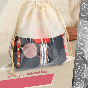 Non-woven Handbag Dust Bag <b>Cover</b> Moisture-proof Storage Bag with Transparent Window Drawstring Pocket <b>for</b> Bathroom & Closet - Product Image 2