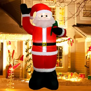 8FT 96 pouces Père Noël Décoration gonflable Père Noël avec sac cadeau avec lumières LED pour décoration extérieure de Noël