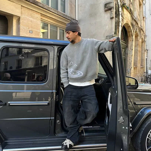 Custom Logo Geometric Pattern Men's <b>Pullover</b> Sweater Crew Neck Long Sleeve Knitted Winter - Product Image 3