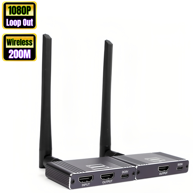 200M Wireless HDMI Extender with Rotation 5.8G 1080P HD HDMI Audio Video Transmitter and Receiver with HDMI Loop Out 8TX to 1Rx
