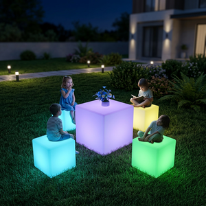 Cube lumineux LED à télécommande, effet de changement de sept couleurs, extérieur, Noël, Halloween, indice de protection IP54, batterie au lithium, banc - Product Image 1