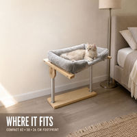 Hamac pour chat gris clair, lit suspendu pour chat, perchoir pour fenêtre, cadre en bois de pin et métal pour chats d'intérieur