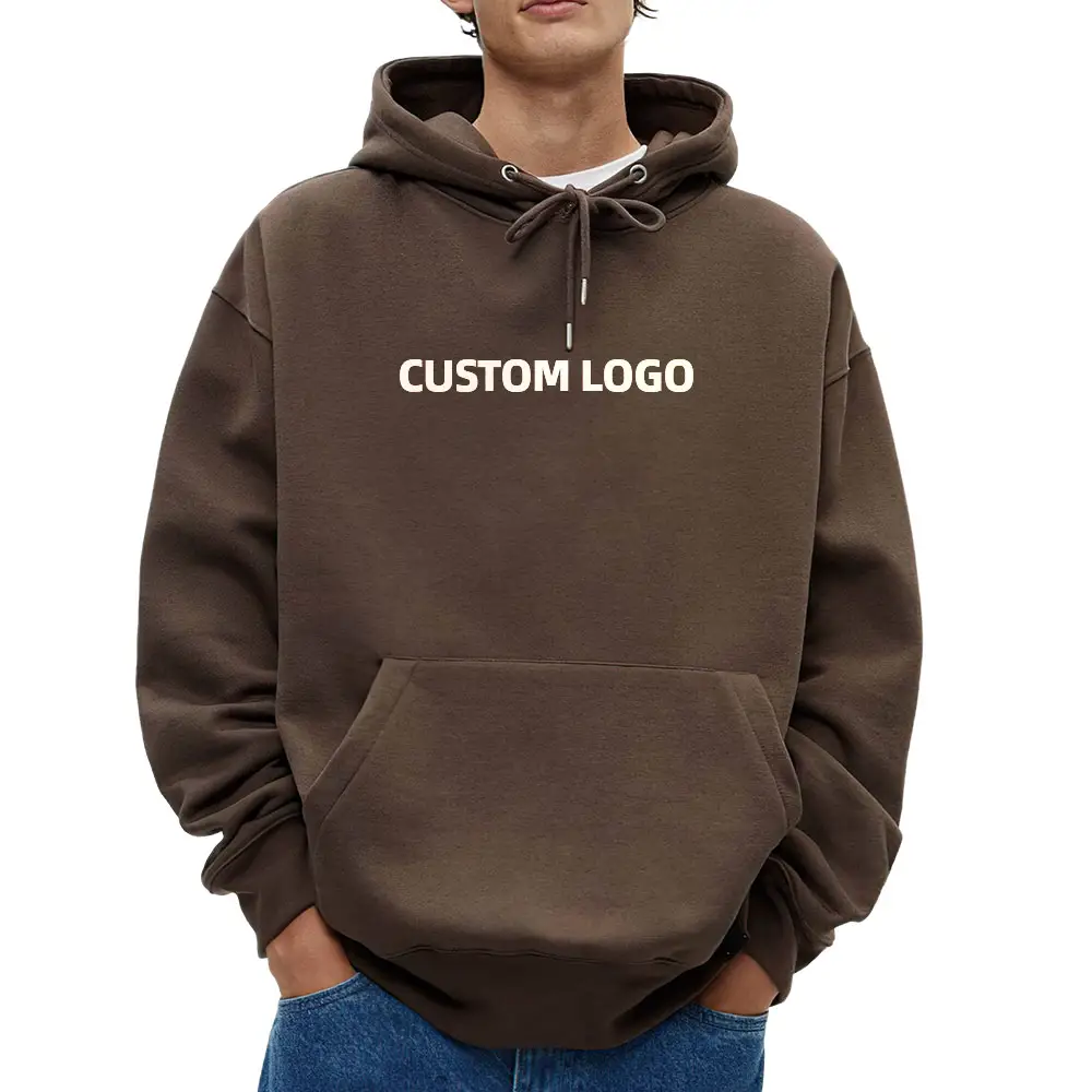 Yubao 9 Năm Sản Xuất Biểu Tượng Tùy Chỉnh Bông Trống Áo Thun Hoodies Cho Nam Giới Nặng Lông Cừu Dày Quá Khổ Áo Với Túi Lớn