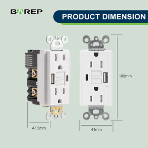 Prise GFCI auto-testante BAREP 15A 125V homologuée ETL <span class=keywords><strong>avec</strong></span> ports USB-A et C 4.8A, résistante aux manipulations et <span class=keywords><strong>avec</strong></span> indicateur LED - Product Image 2