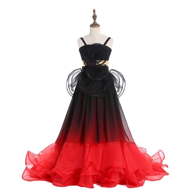 Black Red Sleeveless A-Line Flower Girl Dress for Kids