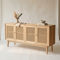 Buffet en bois de frêne ordique avec panneaux en rotin naturel, meuble de rangement minimaliste en bois massif, table de buffet, mobilier de maison