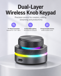 Contrôleur rotatif sans fil SIKAI à double couche programmable avec bouton macro RGB en aluminium BT USB-C pour la montage vidéo, la conception audio et le codage - Product Image 5