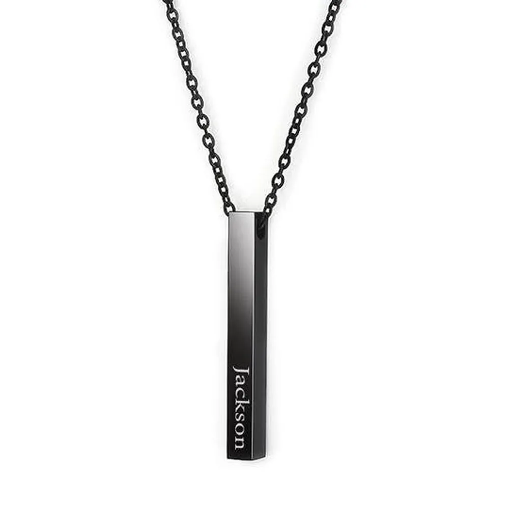 2020 Latest DIY Design Personalized Engraved Black Plated Stainless Steel Pendant Mens 3D Bar Necklace Jewelry Best Gift For Him