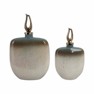 Vaso in Vetro Arrotondato con Finitura in Metallo, Decorazione Moderna per Casa, Tavolo o Ufficio, Vaso per Fiori - Product Image 4