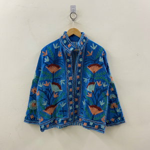 เสื้อเบลเซอร์ปักลายกำมะหยี่สีน้ำเงิน คอจีน ลายดอกไม้ ปักมือ เสื้อแจ็คเก็ตผู้หญิง เสื้อคลุมฤดูใบไม้ร่วง - Product Image 3