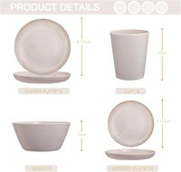 Service de Table Complet 48 Pièces en Gros, Plastique Beige Incassable et Réutilisable, Motif Paille de Blé, Assiettes, Bols, Tasses pour Camping et Plein Air