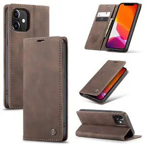CASEME Auto absorbed Leather Wallet Case card slot holder phone Stand Flip Shell for iPhone 15 14 13 for samsung mobiles