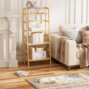 Estante de Almacenamiento de Bambú de Múltiples Niveles, Rectangular, Capacidad de 600 lb, Tipo Vertical Resistente, para Sala de Estar o Estudio - Product Image 1