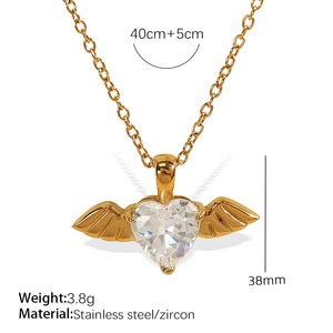 Phụ Nữ Hợp Thời Trang 18K Mạ Vàng Thép Không Gỉ Thiên Thần Cánh Vòng Cổ Bông Tai Hình Trái Tim Zirconia Cưới Cô Dâu Bộ Đồ Trang Sức - Product Image 6