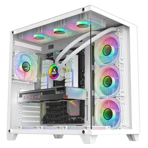 Ruix Hot Sale Hoge Kwaliteit Oem Odm Witte Desktop Atx Micro Atx Zijpanelen Gehard Glas Computerkast Gaming Pc Case Gabinete