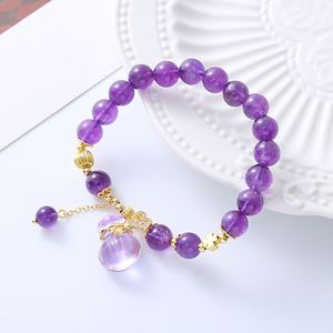 8mm Natural Amethyst <b>Crystal</b> Beaded Strand <b>Bracelets</b> for Women Flower Fox Agate Pendant Fine Jewelry Accessories - Product Image 1
