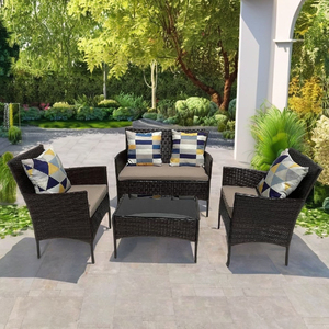 Ensemble de meubles de jardin en rotin moderne 4 pièces, fabriqué directement en usine au Vietnam, résistant aux intempéries : canapé, chaises et table basse. - Product Image 2