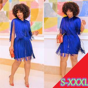 (RTS) hot style solid color stylish strapless tassels prom club dresses for woman - Product Image 2