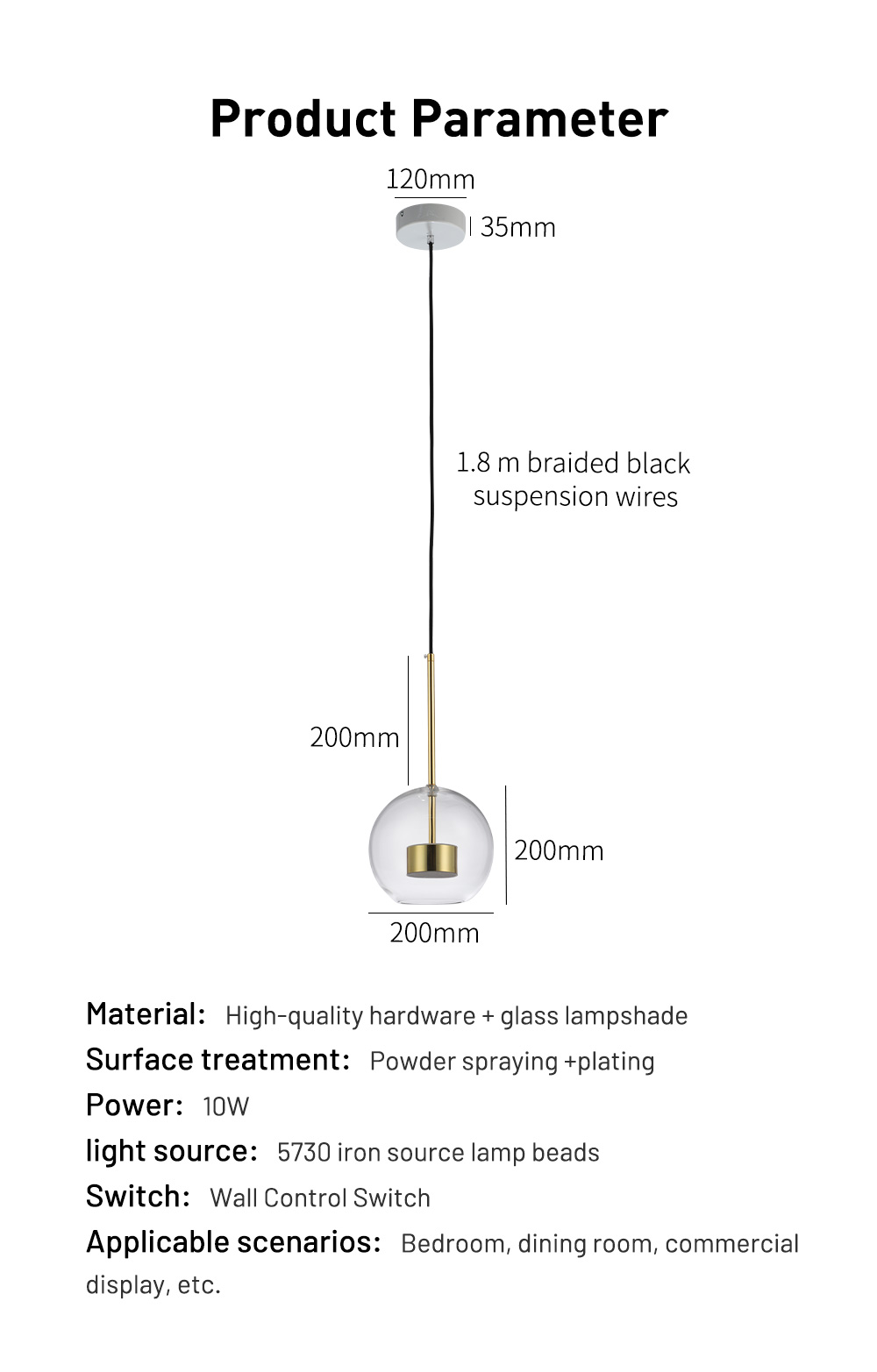 Modern Chrome Hanging Pendant Lights Indoor Home Kitchen Bar Mini Pendant Light with Glass
