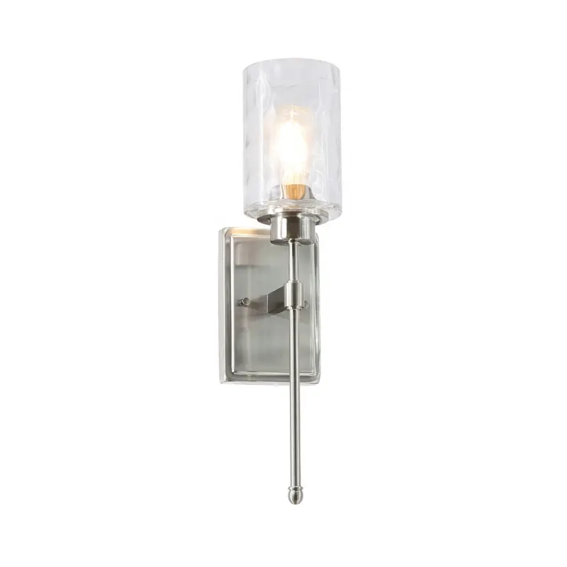 Lámpara de pared moderna para baño, luces de tocador de vidrio transparente, níquel cepillado, Bombilla individual E26