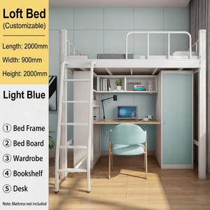 Compact Metal <strong>High</strong> <strong>Sleeper</strong> Bed with Computer Table and Safety Guardrails for <strong>Small</strong> Rooms - Product Image 3