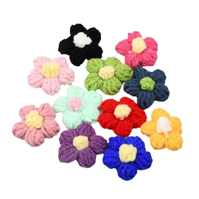 Crochet Flowers Knitted Handmade Applique Crochet Applique Flower Patch Embellishments DIY Hair Accessories Jewelry Making