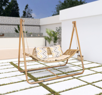 Fauteuil suspendu d'extérieur de qualité commerciale, cadre en métal imitation bois, balançoire double hamac avec coussins pour jardin et terrasse