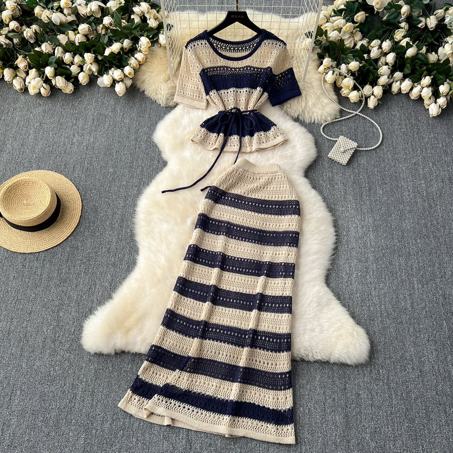 Outfit Ideas Pencil Skirt White Vest Striped Pencil Skirt And Crop