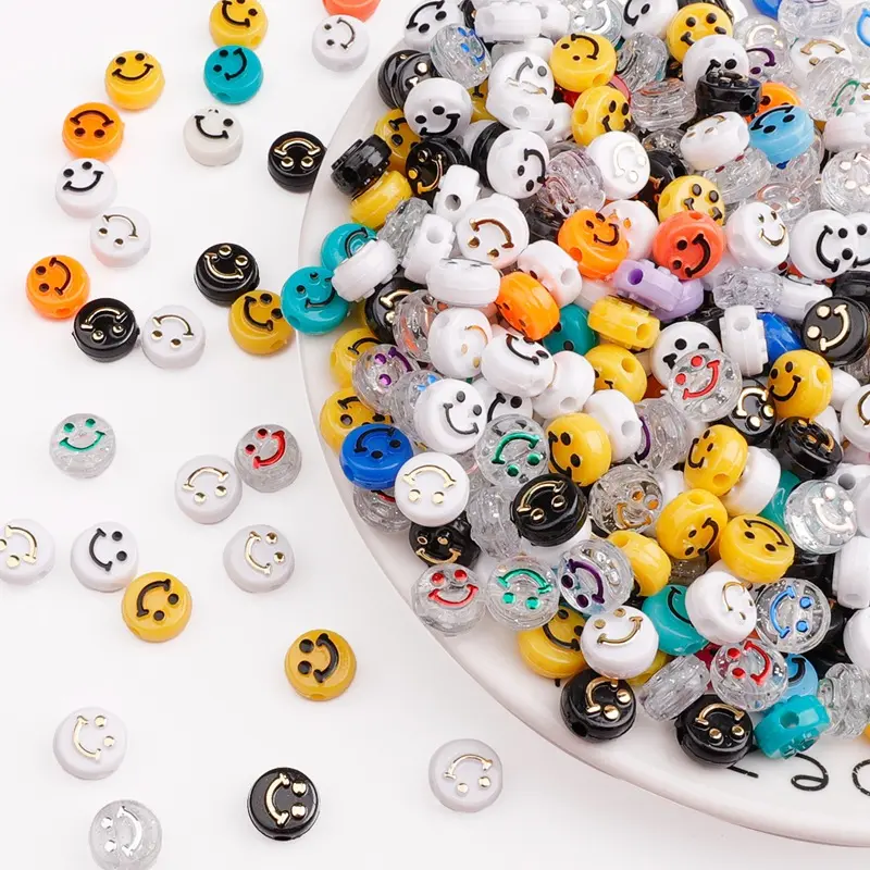 50pcs Multi Colors Smiley Face Cute Beads Happy Face Round Loose Spacer Acrylic Beads E moji Beads For Jewelry Making DIY 10mm