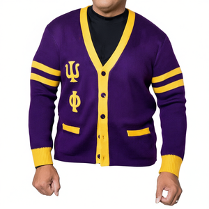 Pull-over cardigan de fraternité personnalisé vêtements tricotés en lettre grecque patchs de sororité et de fraternité personnalisés garnitures fabricant de vêtements - Product Image 1