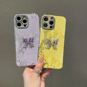 2025 Sang Trọng Mạ Điện Màu Hồng Mô Hình Con Rắn Bướm Thạch Long Lanh Sáng Bóng TPU PC Trường Hợp Điện Thoại Cho Iphone 13 14 15 16 Pro Max - Product Image 3