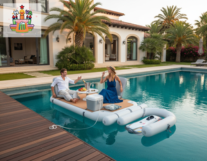 Plateforme flottante de <span class=keywords><strong>piscine</strong></span> haut de gamme, grande structure de loisirs pour <span class=keywords><strong>piscine</strong></span> extérieure avec plateau en bois pour le plaisir aquatique dans la cour - Product Image 5