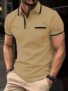 Kaus Golf lengan pendek pria untuk pria, t-shirt katun poliester xxxl dengan kerah putih dan saku untuk pria
