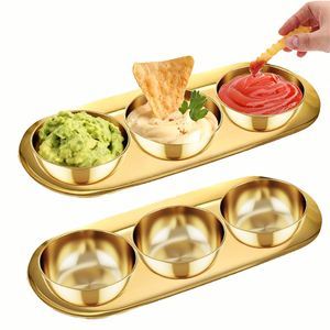 Ensemble de plats à condiments de luxe en or avec plateau, mini-plats à sauce pour apéritifs, collations, tacos, barbecue, plateau à fromages, restaurants - Product Image 1
