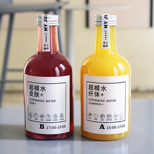 Bouteille de boisson jetable personnalisée en plastique <span class=keywords><strong>PET</strong></span> avec long col forme ronde et joint pour jus de fruits frais thé au lait - Product Image 2