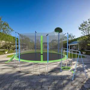 Double Color Cover <b>Trampoline</b> with Slide Swings and Basketball Hoop Ladder <b>for</b> Kids and <b>Adults</b> Outdoor Backyard Recreation - Product Image 3