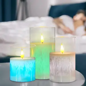 Conjunto de velas a pilhas de cera sem chama, conjunto de velas LED eletrônicas com controle remoto, pilar acrílico, com mudança de cor