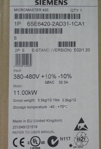 6SE6420-2AD31-1CA1 MICROMASTER 420 11kW 3AC 380-480V ไดรฟ์ PLC - Product Image 6