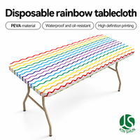 Elastische Kante Regenbogen-Wellen PEVA Tischdecke 8ft Wasserdichte Einweg-Rechteckige Kunststoff-Tischabdeckung für Großhandel und Veranstaltungen