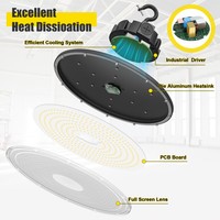 STOCK US Projecteur UFO en aluminium IP65 pour éclairage de grande hauteur, éclairage d'entrepôt, luminaire de plafond pour atelier industriel avec contrôle par capteur