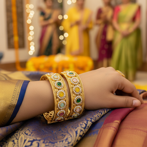 Openable <b>Bangles</b> <b>Set</b> 10581328ML_2.8 Gold-Plated Pota Stone and Pearls Elegant Pearl Bracelets & <b>Bangles</b> - Product Image 3