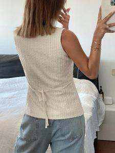 <span class=keywords><strong>Chaleco</strong></span> sin Mangas con Logotipo Personalizado, Estilo Francés Chic, Color <span class=keywords><strong>Beige</strong></span> Texturizado, Corte Entallado, Transpirable, con Botones, Jacquard, para <span class=keywords><strong>Mujer</strong></span> - Product Image 3