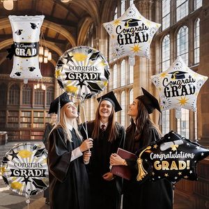 Set de Decoración con Globos de Aluminio para Graduación 2026, Globos Redondos Negros y Dorados Metálicos, Estrellas de Cinco Puntas - Artículos para Fiestas de Felicitación - Product Image 3
