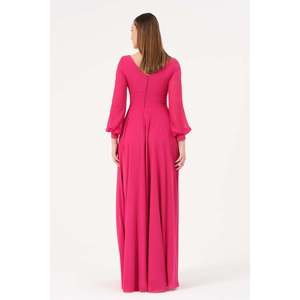 Elegante vestido de noche de gasa con cuello en V, cintura imperio, línea A, manga larga, capa transparente, vestido de fiesta formal, negro - Product Image 3