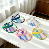 Visière de plage et de golf personnalisable avec logo, en PVC holographique, protection UV, réglable et élastique, à dessus ouvert