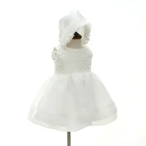 wholesale 2 PCS white cotton baby christening attire baby clothes dress baptism dresses with hat