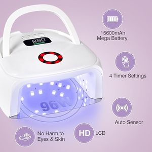 เครื่องอบเล็บเจลแบบชาร์จไฟได้ 96W, โคมไฟยูวีแอลอีดีไร้สายสำหรับอบเล็บ, แสงยูวีพร้อมเซ็นเซอร์อัตโนมัติและฐานโลหะที่ถอดออกได้ - Product Image 3