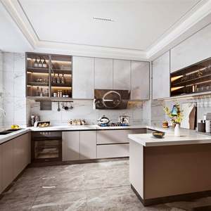 Gabinetes de Cocina Modernos con Base de Madera Maciza, Precio de Fábrica, Personalizados, con Fregadero de Acero Inoxidable, Diseño 3D Gratuito, Garantía de 5 Años - Product Image 2