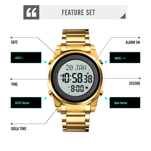 <span class=keywords><strong>SKMEI</strong></span> 1734 <span class=keywords><strong>2025</strong></span>, gran oferta, reloj Digital redondo para hombre, Qibla Time LED, acero dorado, mes religioso, relojes deportivos digitales para hombre - Product Image 3